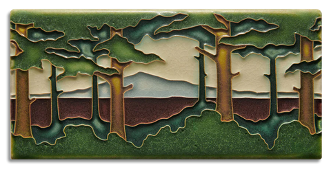 Motawi Tileworks - 4"x 8" Tile - 'Pine Landscape Horizontal' (Spring) #4821