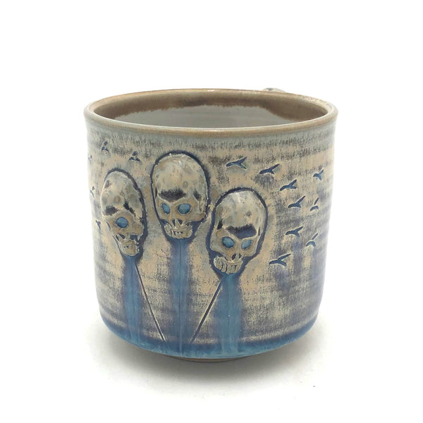 Ed Noonen - Stoneware Mug - Rutile, Skull Balloons and Birds #053