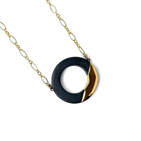 Manda Wylde Designs - Necklace - Large Lustre Ring (Black & Gold)