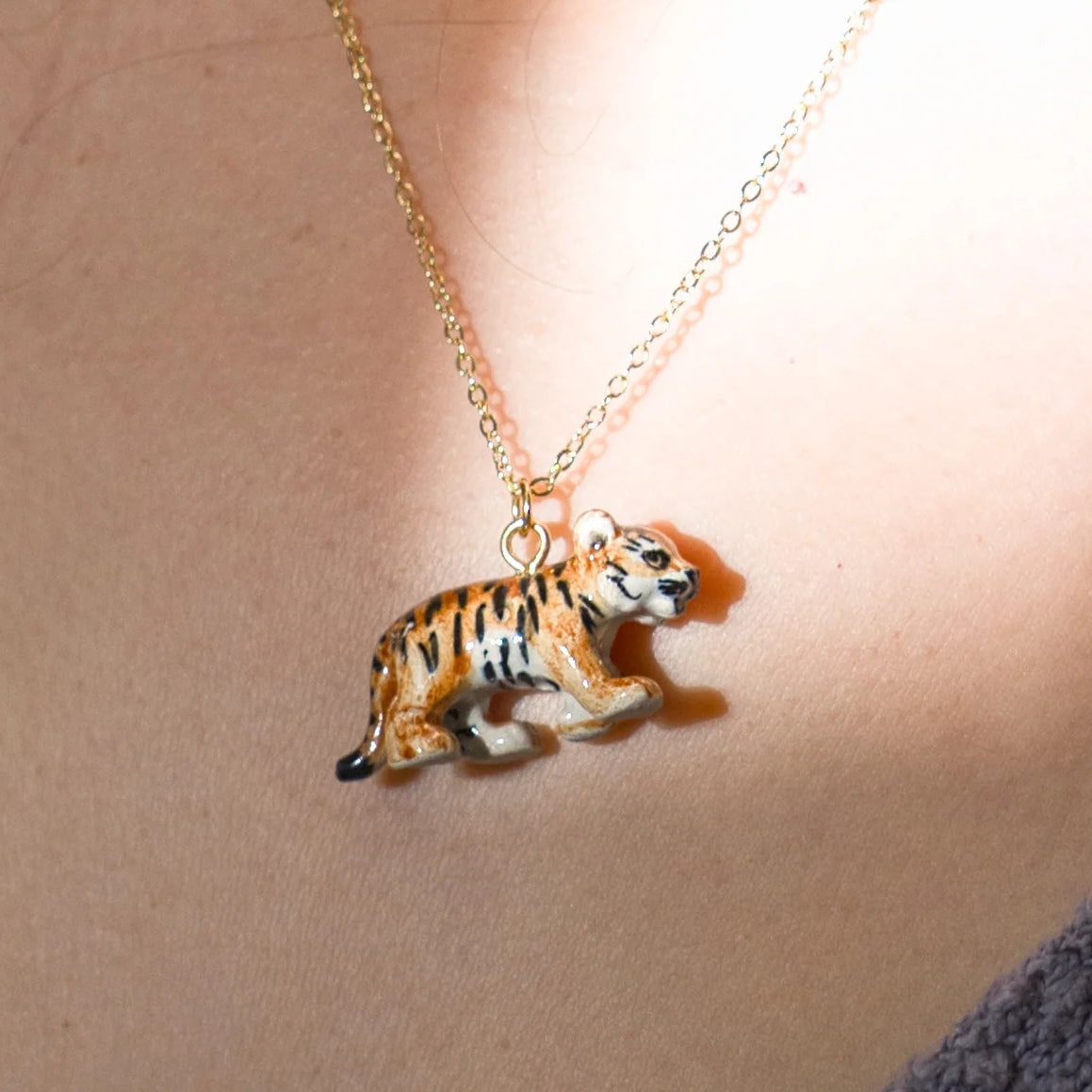 Peter + June - Necklace - Hand-Painted Porcelain Pendant (Tiger