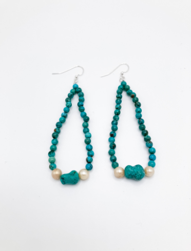 Dioica Jewelry Company - Earrings - Pearl and Turquoise Bead Rings