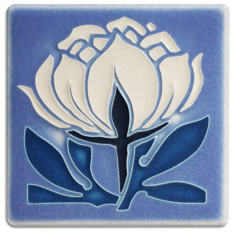 Motawi Tileworks -  4"x 4" Tile - 'Peony Bloom' (Pale Blue) #4479
