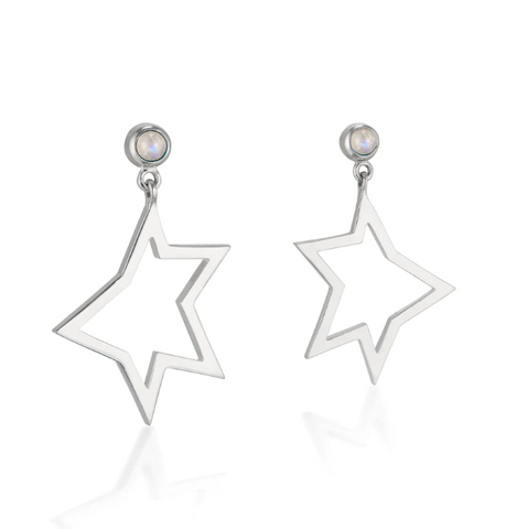 Serena Van Rensselaer Jewelry - Earrings - "Étoile" Open Star with Moonstone (Silver) #LPP37s