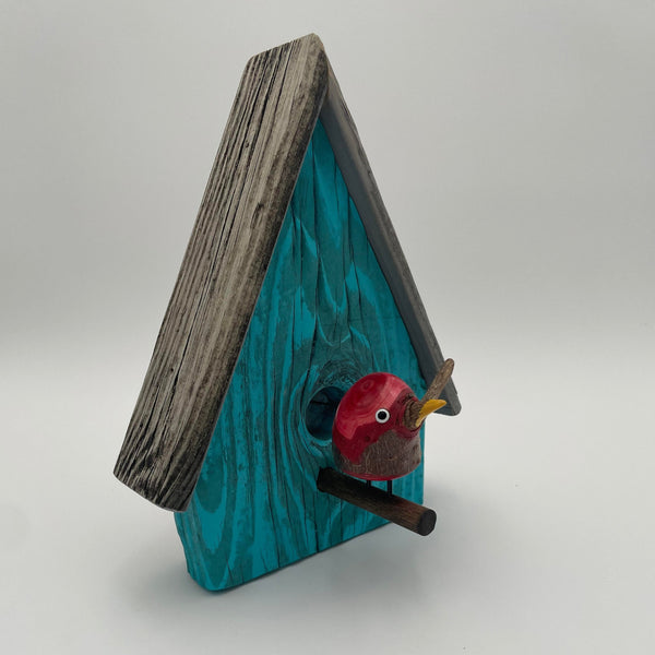 Rarebirds - Wooden Sculpture - Birdhouse with Bird