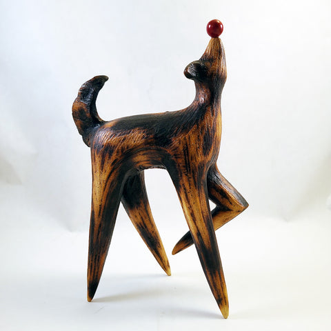 Cathy Broski - Ceramic Sculpture - Dog Balancing Red Ball