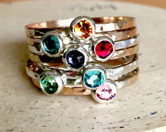 Duris - Ring - Sterling Silver Birthstone Bands (Assorted Stones)