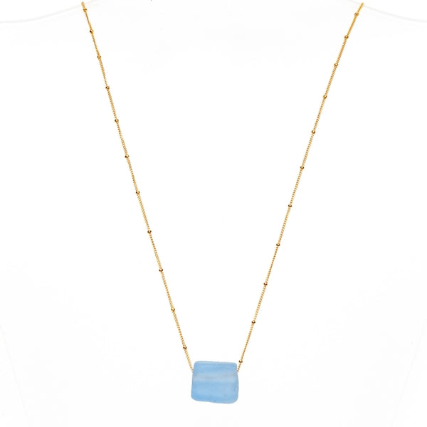 Smart Glass Recycled Jewelry - Necklace - Recycled Bottle Glass Cube w/ Seaglass Finish - Assorted Colors - (Cube012)