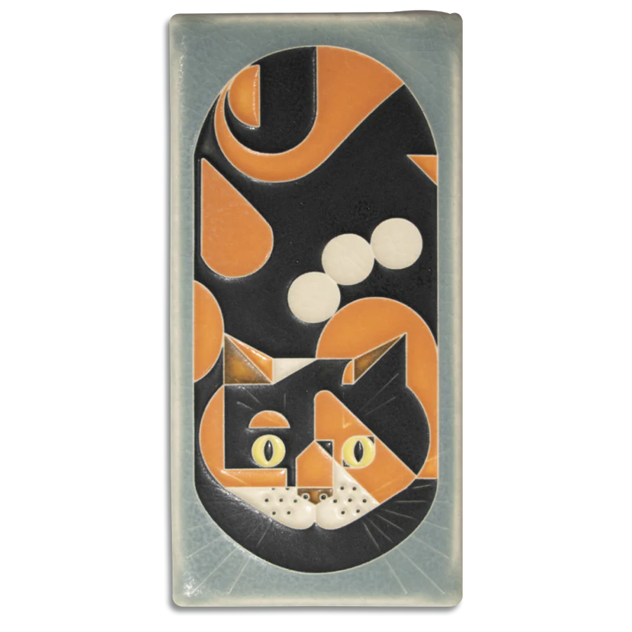 Motawi Tileworks - 4"x 8" Tile - 'Calico Cat' (Storm Blue) #4879
