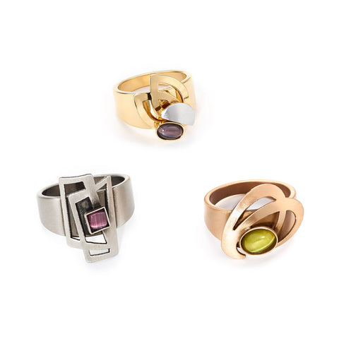 Christophe Poly - Glass and Metal Rings (Assorted Colors/Designs) #R
