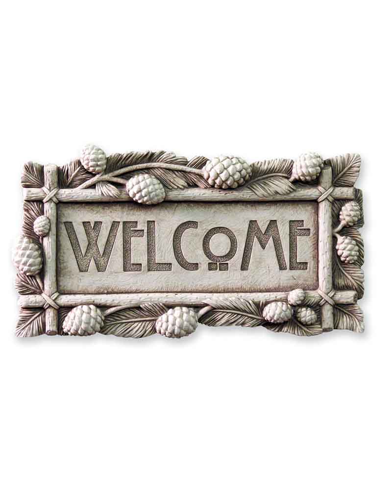Carruth Studio - Cast Stone Wall Hanging - 'Pinecone Welcome Plaque' #1294A