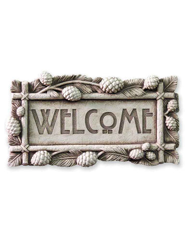 Carruth Studio - Cast Stone Wall Hanging - 'Pinecone Welcome Plaque' #1294A