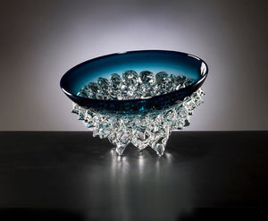 Axiom Glass - 'Tilted Thorn' Series - 13.5" Bowl (Steel Blue) #TT13.5
