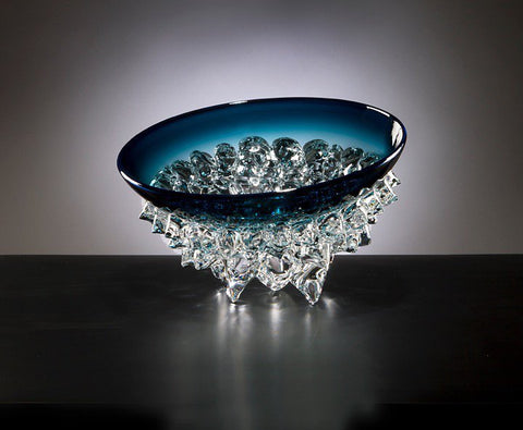 Axiom Glass - 'Tilted Thorn' Series - 13.5" Bowl (Steel Blue) #TT13.5