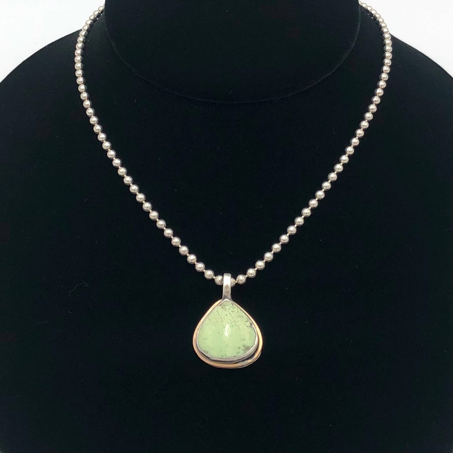 Dragonfly and Damsel Jewelry - 16" Ball Chain Necklace - Teardrop Pendant (Lemon Chrysoprase, 14K Gold Fill, Sterling Silver Chain)