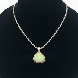 Dragonfly and Damsel Jewelry - 16" Ball Chain Necklace - Teardrop Pendant (Lemon Chrysoprase, 14K Gold Fill, Sterling Silver Chain)