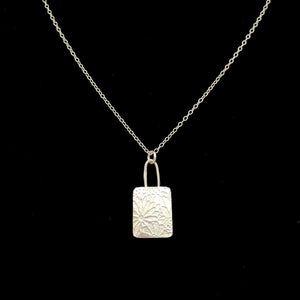 Dragonfly and Damsel Jewelry - 18" Necklace - Flower Stamped Rectangle Pendant (Sterling Silver)