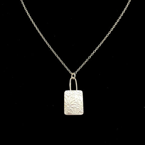 Dragonfly and Damsel Jewelry - 18" Necklace - Flower Stamped Rectangle Pendant (Sterling Silver)