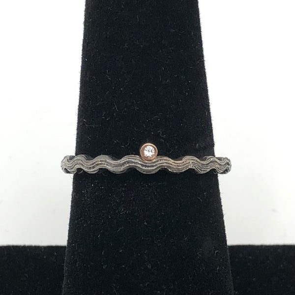 Jacob Keleher Jewelry - Ring - Oxidized Silver & Gold Wave Stacker (Tube-Set Diamond)