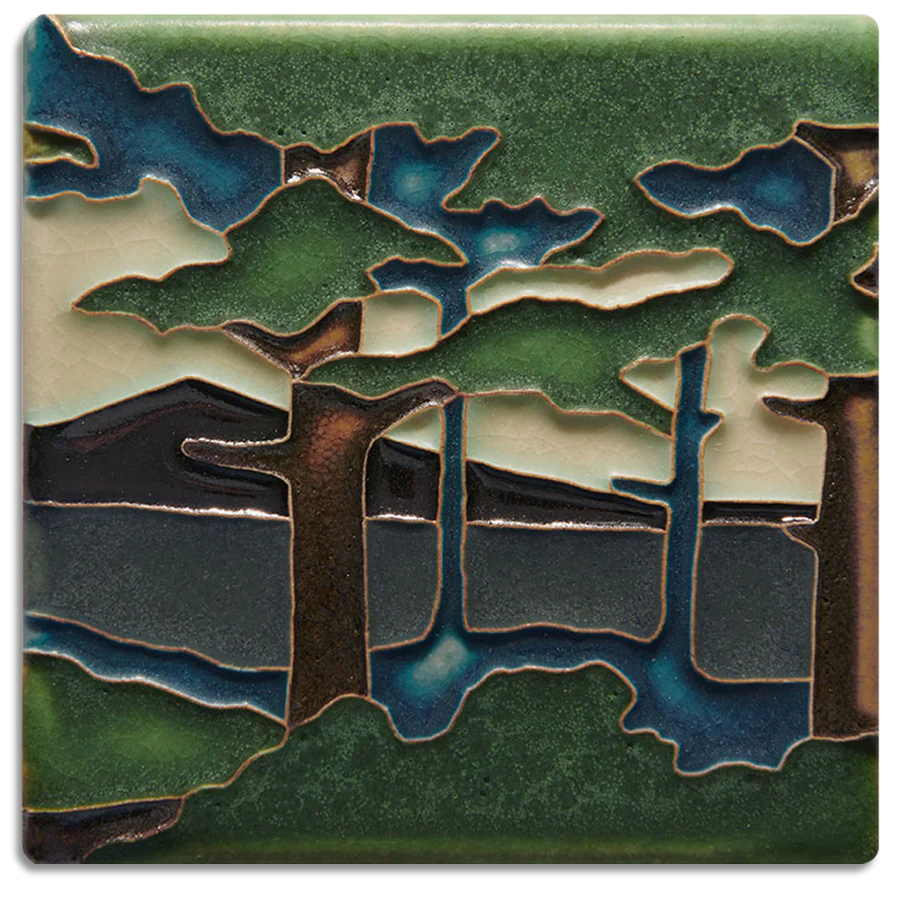 Motawi Tileworks - 4"x 4" Tile - 'Pine Landscape Mountain' (Summer) #4420