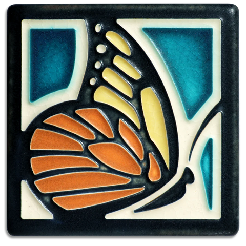 Motawi Tileworks - 4"x 4" Tile - 'Butterfly' (Turquoise) #4439