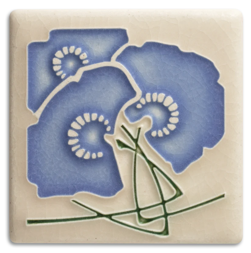 Motawi Tileworks - 4"x 4" Tile - 'Charming Bouquet' (Blue) #4461