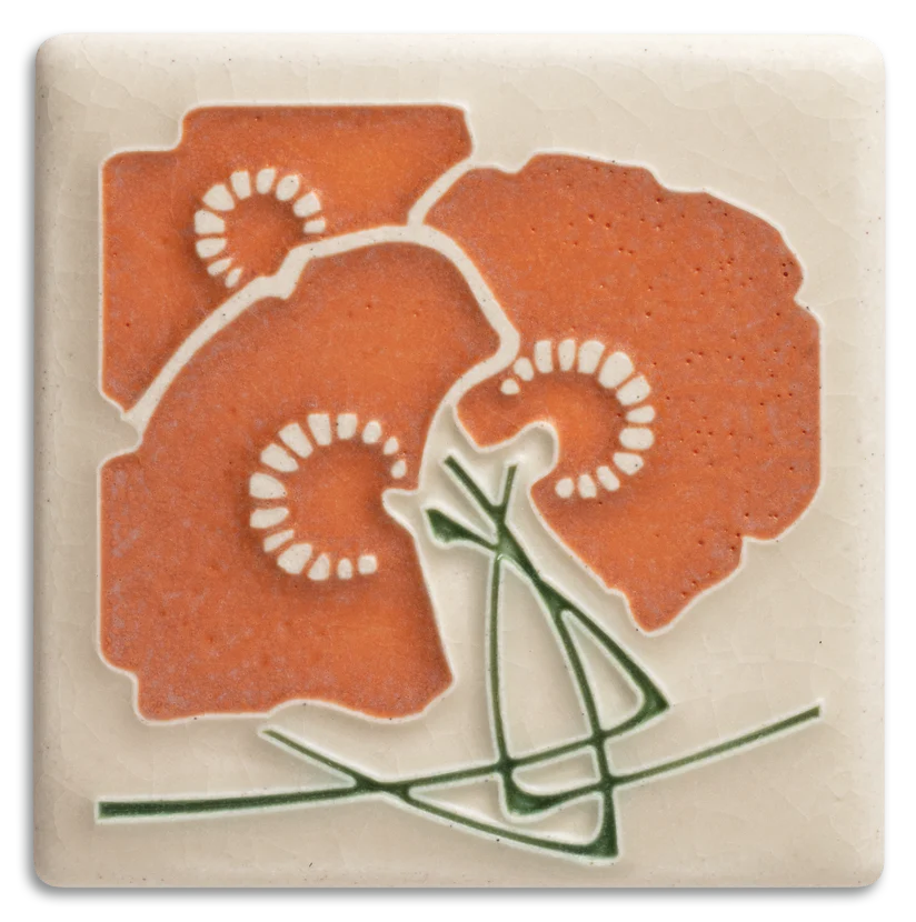 Motawi Tileworks - 4"x 4" Tile - 'Charming Bouquet' (Orange) #4461