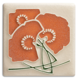 Motawi Tileworks - 4"x 4" Tile - 'Charming Bouquet' (Orange) #4461