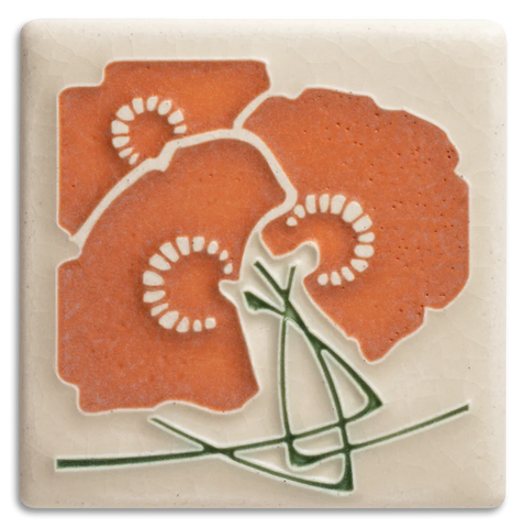 Motawi Tileworks - 4"x 4" Tile - 'Charming Bouquet' (Orange) #4461