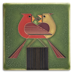 Motawi Tileworks - 6"x 6" Tile - 'Redbird Romance' (Green) #66004