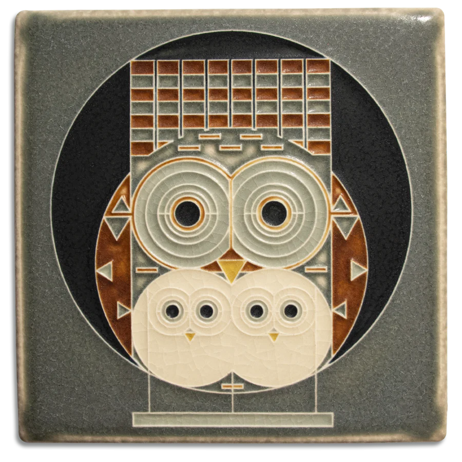 Motawi Tileworks - 6"x 6" Tile - 'Family Owlbum' #6674