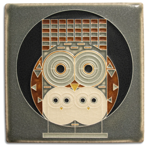 Motawi Tileworks - 6"x 6" Tile - 'Family Owlbum' #6674