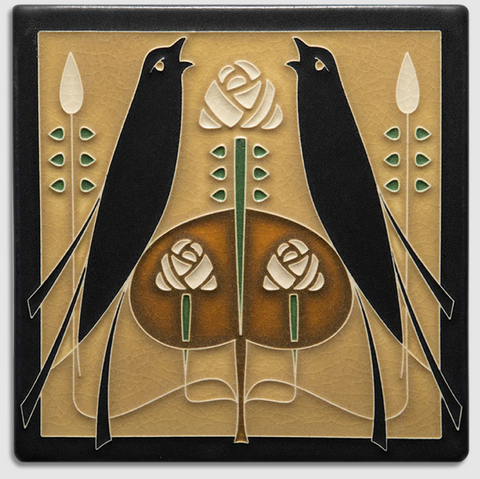 Motawi Tileworks - 8" x 8" Tile - 'Songbirds' (Golden) #8868
