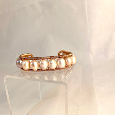 Acton - Cuff - Basic- Rose Gold Wire with with Big Oval Pearls