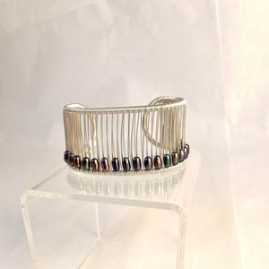 Acton - Cuff - Basic - Sterling Silver with Long Grey Oval Pearls