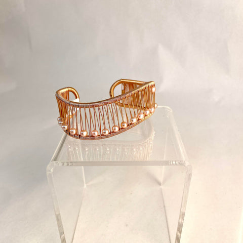Acton - Cuff - Wave - Rose Gold Wire with Pale Peacock Pearls