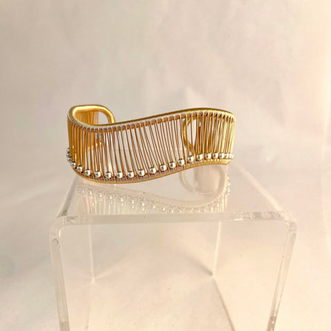 Acton - Cuff - Wave - Gold Wire with Silver Beads