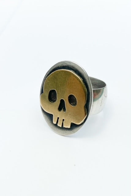 Amuck Design - Ring - Vertical Oval Brass Skull - Size 12.5