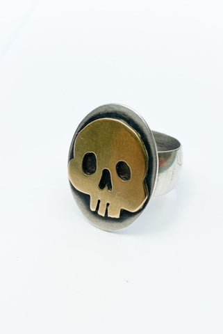 Amuck Design - Ring - Vertical Oval Brass Skull - Size 12.5