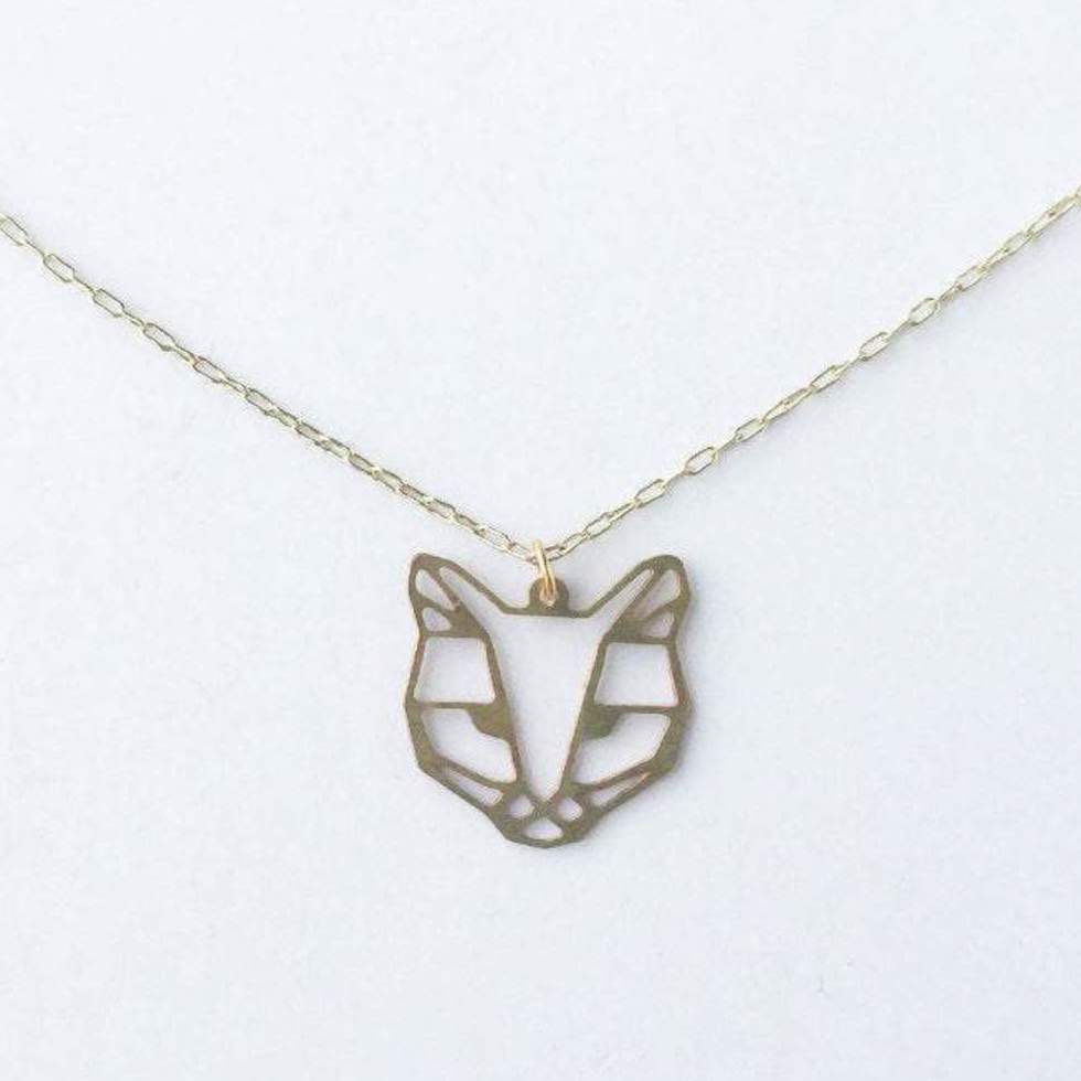 A Tea Leaf - Necklace - Cat Face (Gold) #ATL-N-146