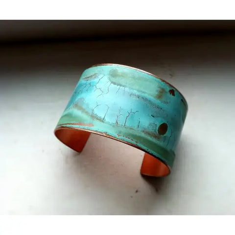 Lowery - Bracelet - Green Verdigris Patina Cuff (1.25") #B1511-M