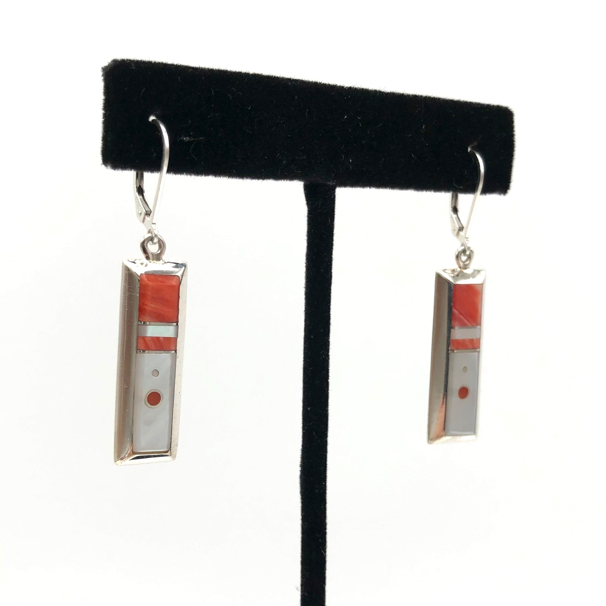 Veronica Benally - Earrings - Long Tri-Edge (Red Spinel, Mother-of-Pearl)