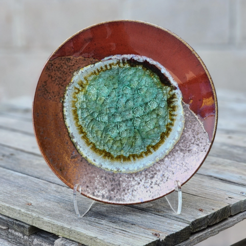 K Brooks - Plate with Glass - Medium (Red & Copper)