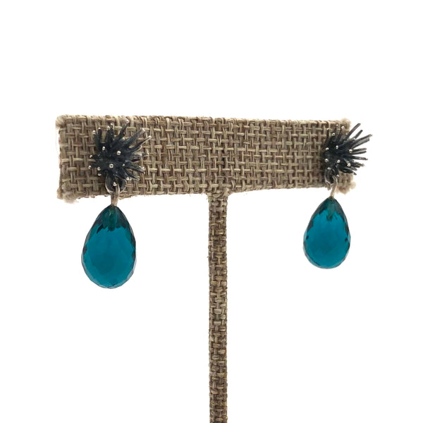 Blackwing Metals - Earrings - Small Thistle with Blue Topaz Briolette (Sterling Silver) #TE12st-B