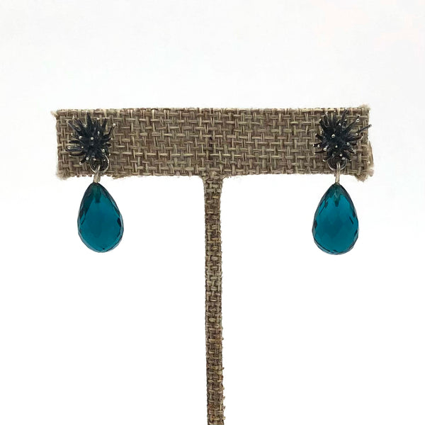 Blackwing Metals - Earrings - Small Thistle with Blue Topaz Briolette (Sterling Silver) #TE12st-B