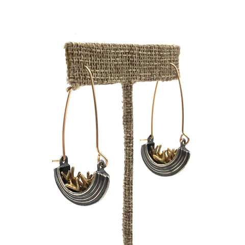 Blackwing Metals - Earrings - Vessel with Brass Twigs (14K Gold Fill Hoops) #TE090-B