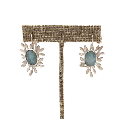 Blackwing Metals - Earrings - Leaf Splatter with Blue Kyanite Dangle (Sterling Silver) #TE49st-S