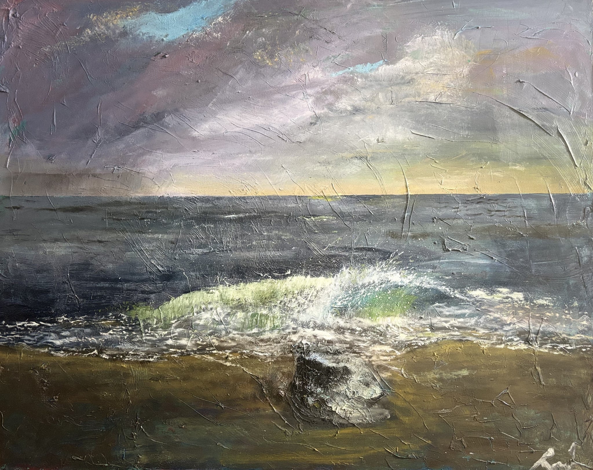 Omid Ranjbar - "Beach Walk" - 30" x 24" Oil on Canvas