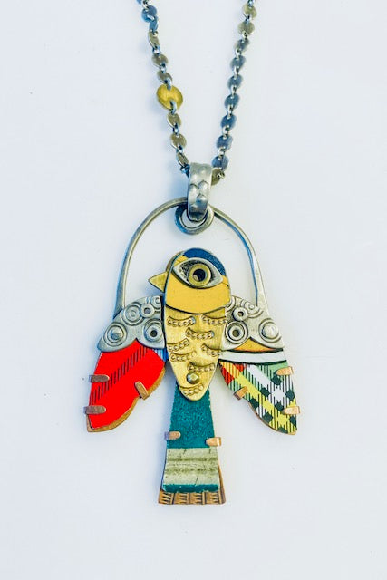 Amuck Design - Necklace - Large Bird Pendant (Cookie Tin / Copper / License Plate / Silver)