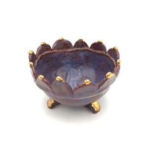 Deborah Gendel - Stoneware Ceramic Bowl - Black & Pink (Half-Moon Scalloped Rim, Gold Dots)