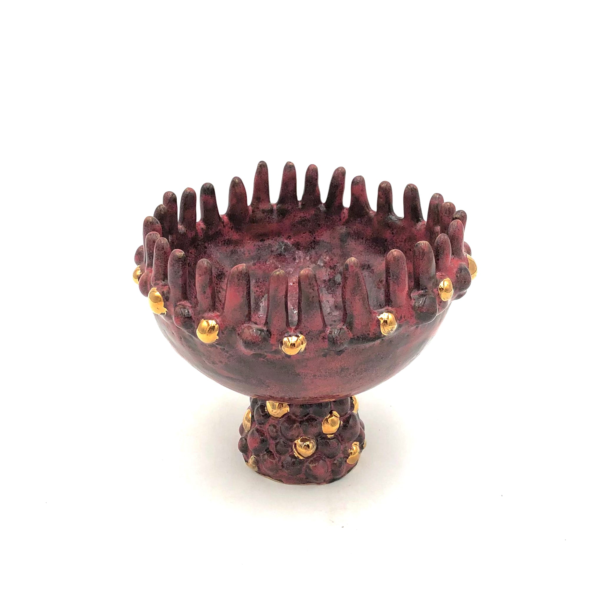 Deborah Gendel - Stoneware Ceramic Bowl - Black & Pink (Spire Painted Rim, Gold Dots)